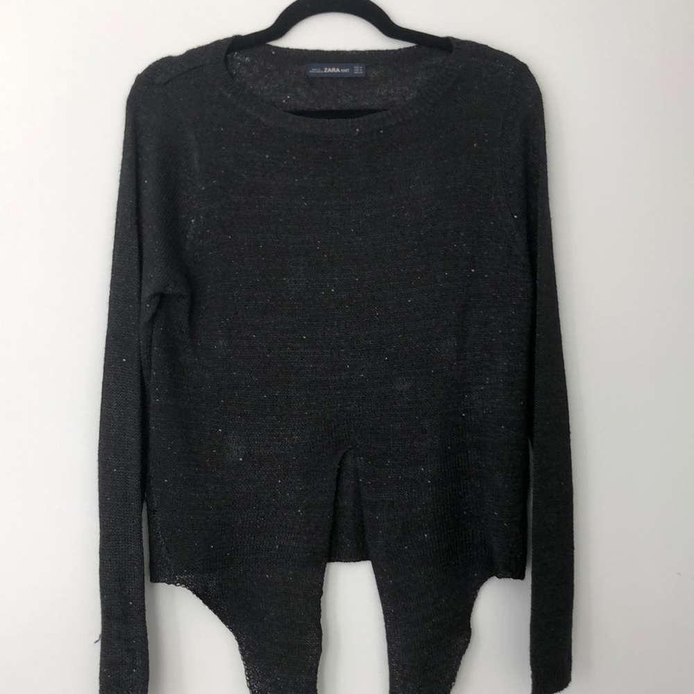 ZARA Black tie front sweater